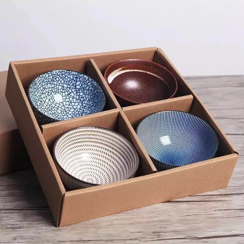 набор традиционной японской керамической посуды из 4 частей 4,5 дюйма 300 мл керамическая миска для риса с подарочной коробкой набор посуды лучший подарок
