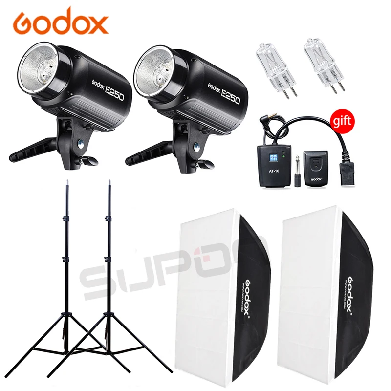 Наборы для фотосъемки Godox E250 220V Вспышка с триггером AT-16 50*70 см Софтбокс 2 м Осветительная подставка для Фотостудии