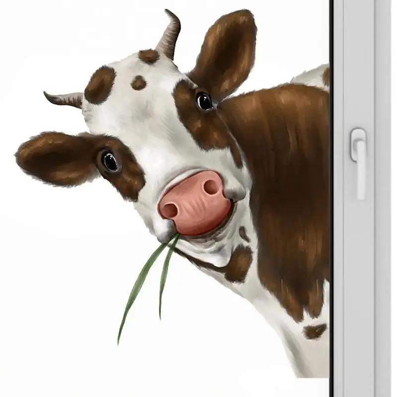 Наклейка на окно Коровы Реалистичные Наклейки С принтом Выглядывающей коровы Интересные Забавные Наклейки На стену с изображением Выглядывающей Коровы Наклейки на стены Коровы На Окна Цепляются