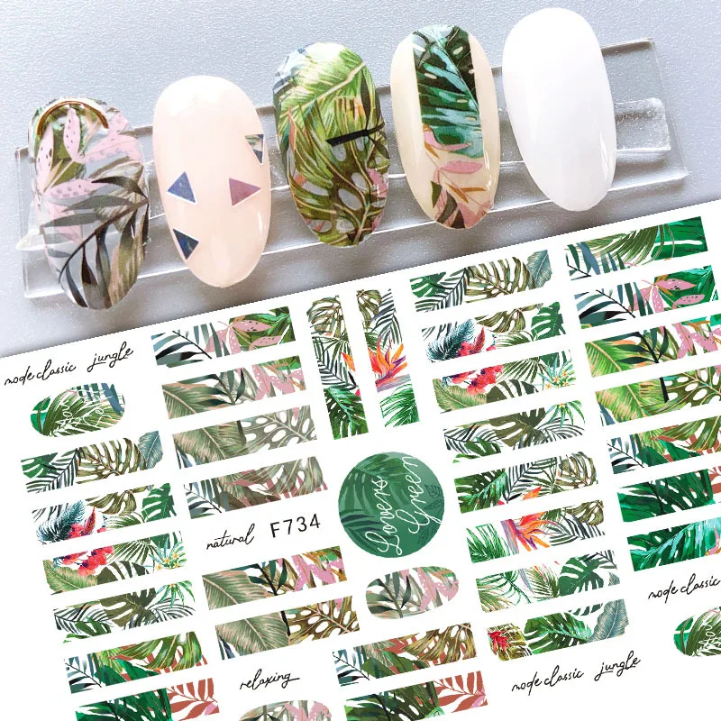 Наклейки для ногтей, украшения для дизайна ногтей, цветы, листья, наклейки, зеленый Простой Летний слайдер 
