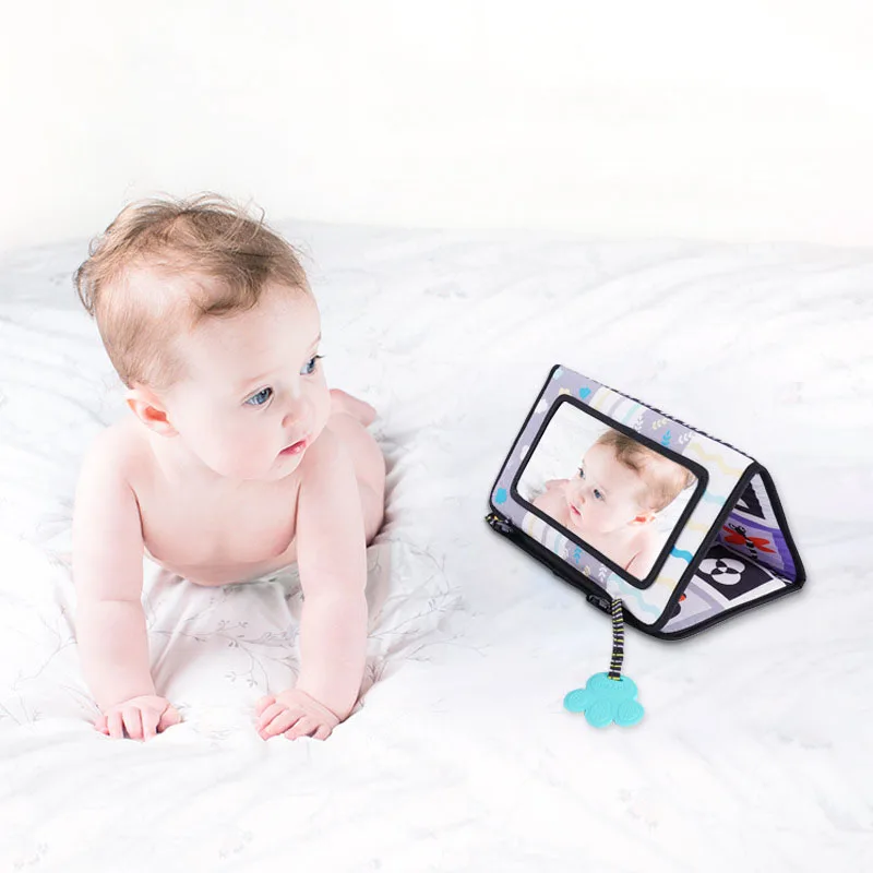 Напольное зеркало Tummy Time Игрушка Tummy Time Для новорожденных 0-12 месяцев, Зеркало с прорезывателем, Высококонтрастная Сенсорная игрушка, Тканевая книжка