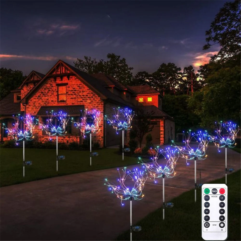 Наружные светодиодные солнечные мигающие огни фейерверка 120/150 светодиодов Водонепроницаемая гирлянда Starburst Fairy Light для Рождественского украшения сада