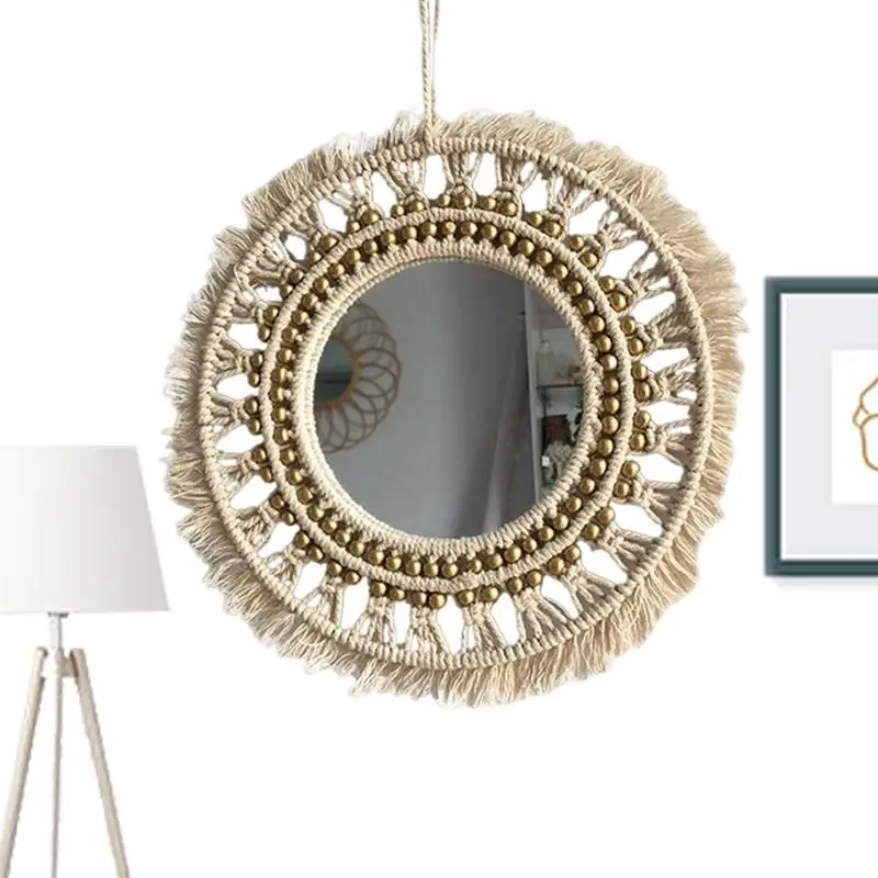 Настенные зеркала с круглым зеркальным декором Макраме Декоративное Настенное Круглое зеркало Для ванной комнаты, туалетного столика, Гостиной, спальни, Прихожей