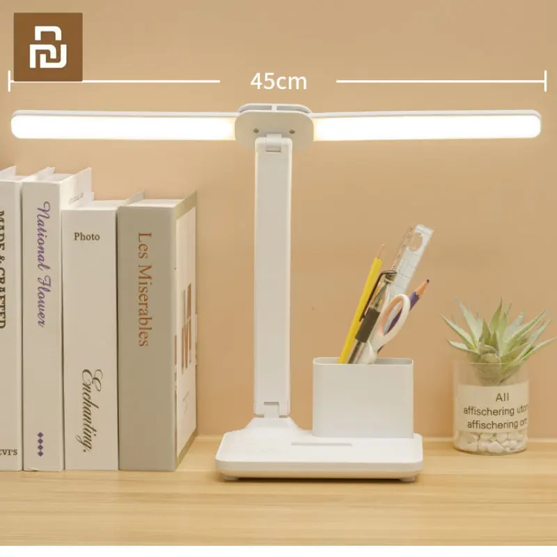 Настольные лампы Youpin LED с двойной головкой, лампа для чтения на батарейках с USB-зарядкой, лампа для защиты глаз, подходит для дома/офиса