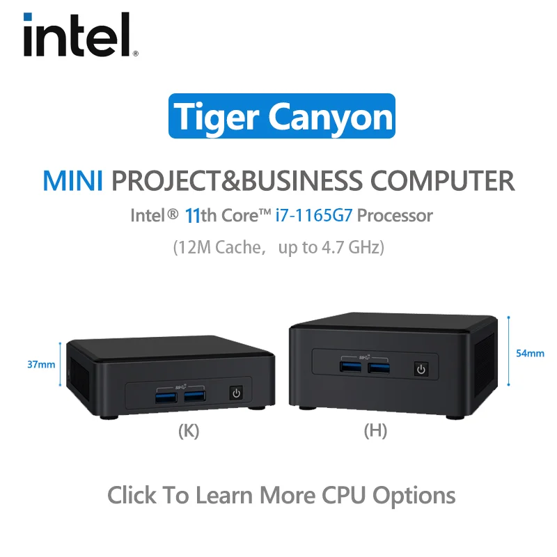 Настольный мини-ПК Intel NUC 11 Pro NUC11TNKi7 Tiger Canyon Intel® Core™ i7-1165G7 11-го поколения с процессором 4 ядра, 8 потоков