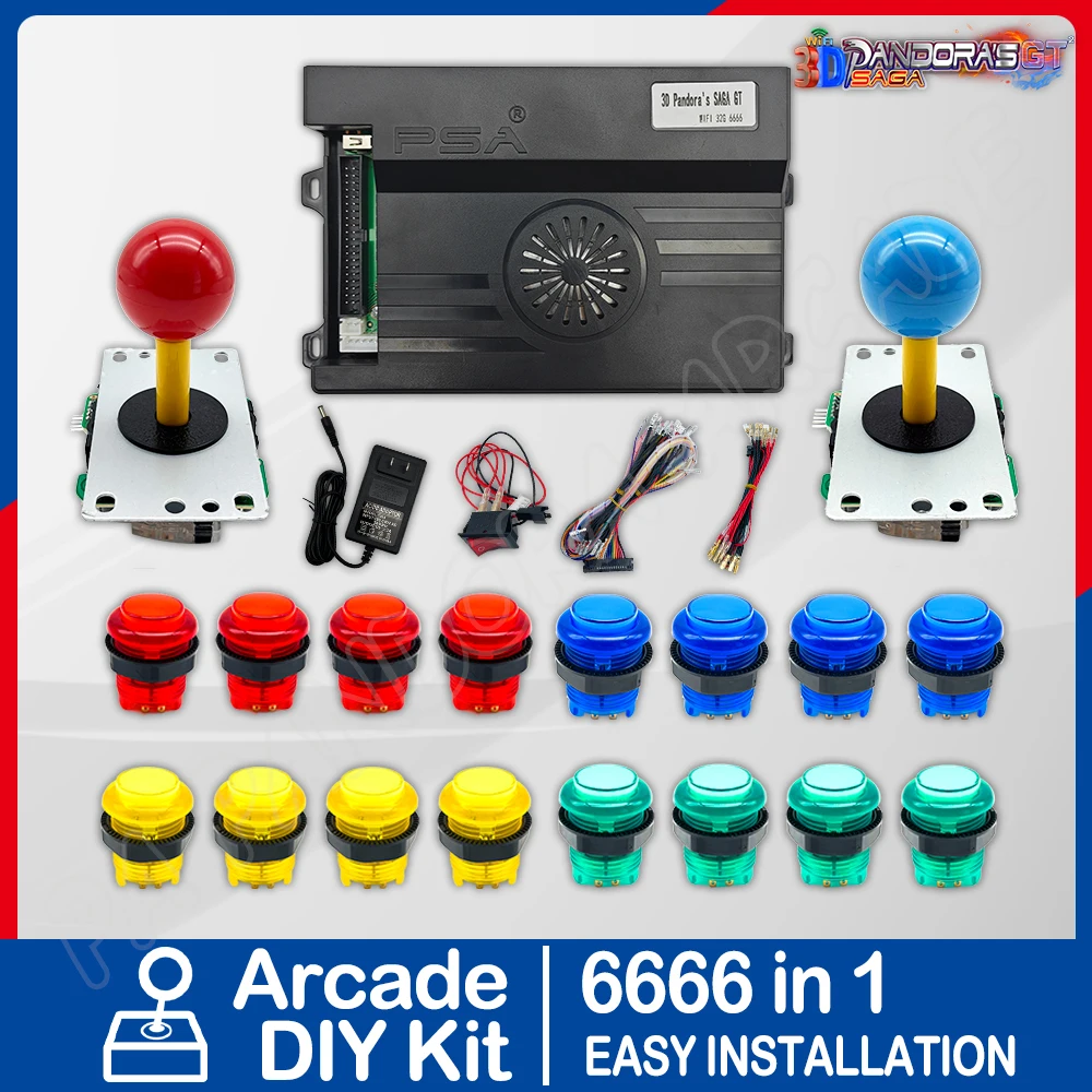 Новая Pandora Saga Ex 10000 В 1, ретро Игра, WiFi, Diy Kit, Джойстик, Хромированные светодиодные кнопки, Аркада, Аркада для 2 игроков