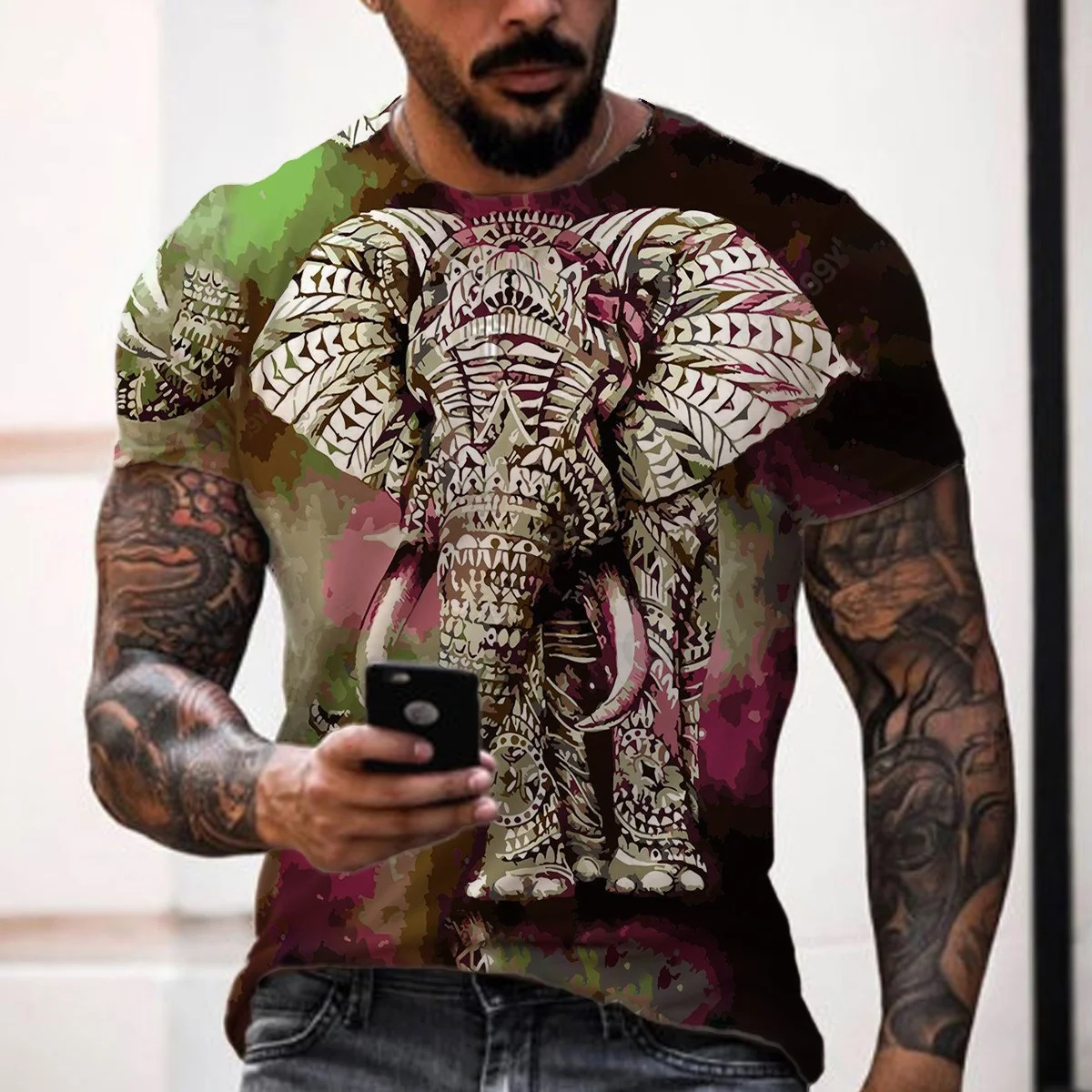 Новая футболка с 3D Слоном, летняя мужская рубашка с модным принтом 