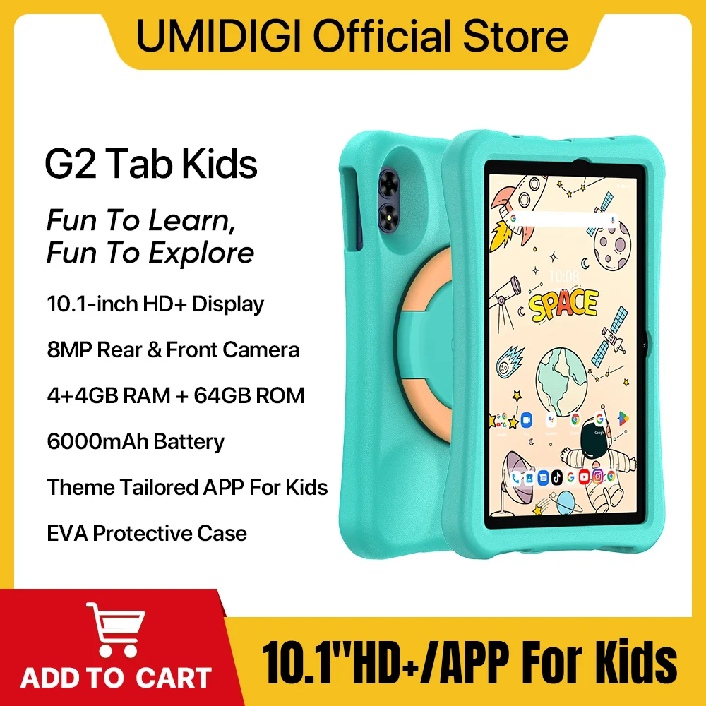 [НОВИНКА 2023 года] UMIDIGI G2 Tab Детский планшет Android 13 Четырехъядерный 4 ГБ 64 ГБ WIFI 6 10,1 Дюймовых Детских планшетов 6000 мАч Для обучения