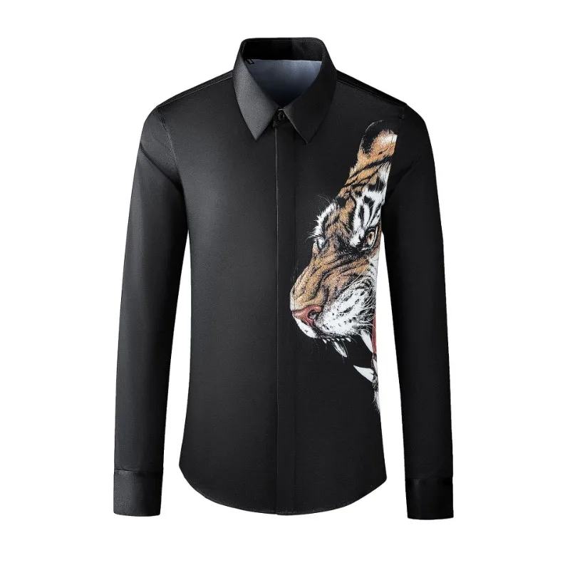 Новое Поступление, Модная Весенняя Мужская рубашка с длинными рукавами и принтом Тигра, Модная Брендовая Мужская Одежда Высокого Качества, Размер MLXL2XL3XL4XL
