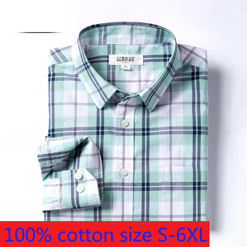 Новое Поступление, Модная Крупная Высококачественная Весенняя Рубашка из 100% хлопка с длинным рукавом, Мужская Повседневная Клетчатая Рубашка Размера Плюс M, L, XL2XL, 3XL, 4XL, 5XL, 6XL