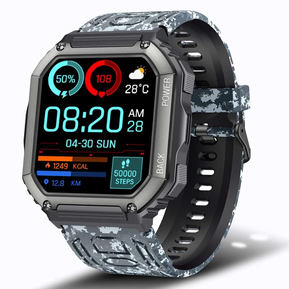 Новые C20S Новые Смарт-часы Мужские с большой батареей Воспроизведение музыки Фитнес-трекер Bluetooth Набор номера Спортивные Умные часы Мужские для IOS Android