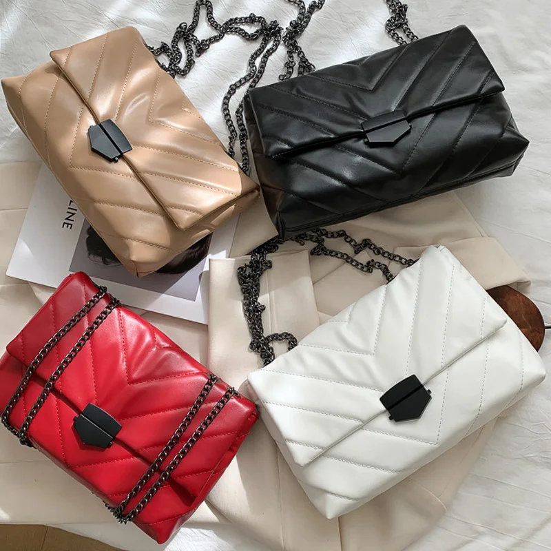 Новые Повседневные женские сумки через плечо с цепочкой, модная простая сумка через плечо, женские дизайнерские сумки-мессенджеры из искусственной кожи