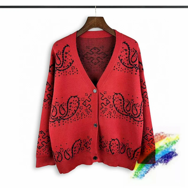 Новый Кардиган Кешью, жаккардовый свитер Rhude, мужские и женские свитшоты лучшего качества