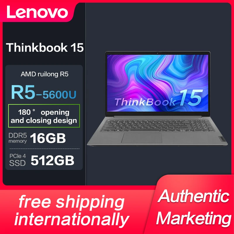 Новый Ноутбук Lenovo ThinkBook 15 Ryzen R5-5600U 16GB 512GBSSD MX450 2GB 15,6-дюймовый Тонкий Ноутбук