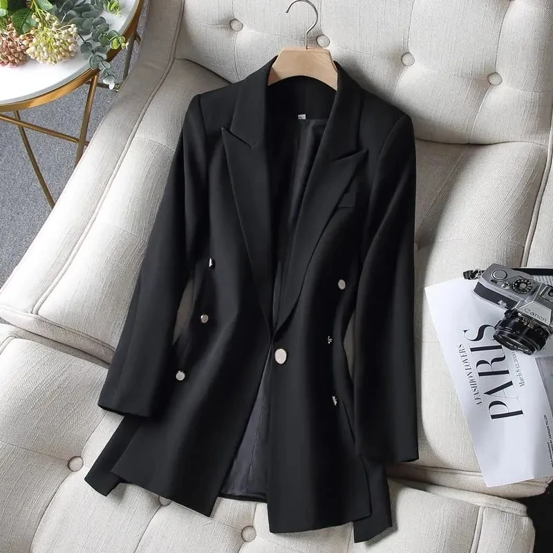 Новый осенний модный Блейзер, женская повседневная куртка в Корейском стиле с длинным рукавом, Офисный Женский Однотонный Блейзер, Женский костюм, верхняя одежда 4XL