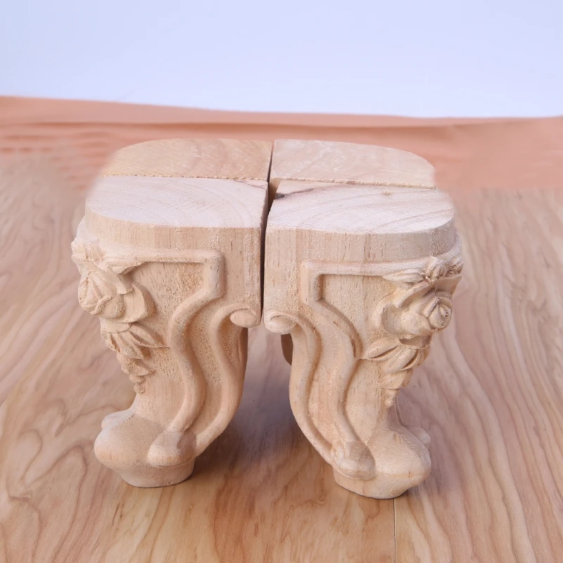 Ножки для деревянной мебели из массива Дерева, резные ножки для сидения в виде цветка, без покраски