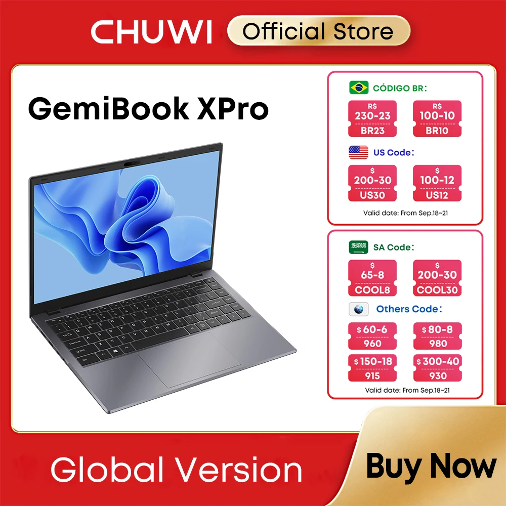 Ноутбук CHUWI GemiBook XPro с 14,1-дюймовым UHD-экраном Intel N100, 8 ГБ оперативной памяти, 256 ГБ SSD-накопителя С Охлаждающим вентилятором, Процессоры Windows 11, Ноутбук