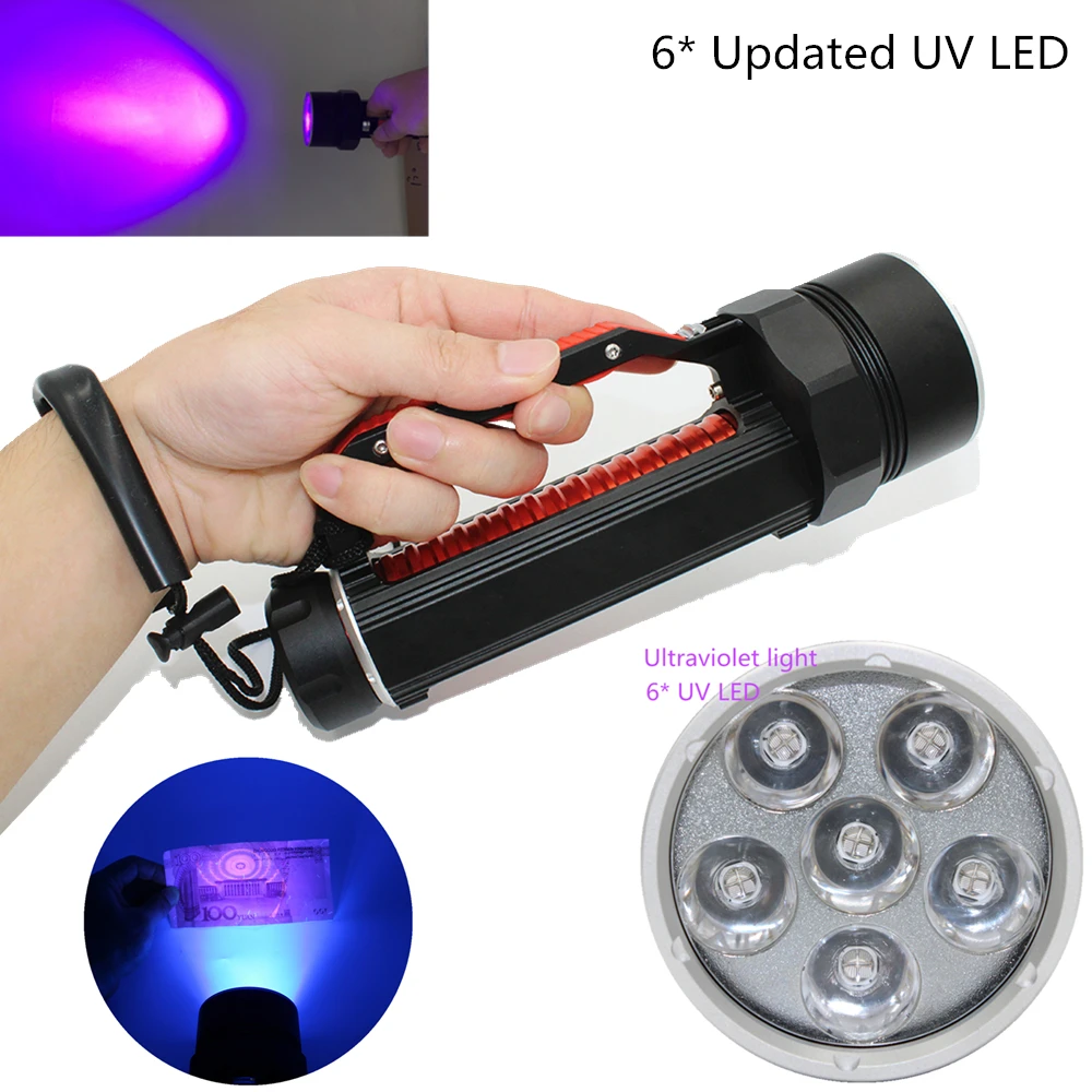 Обновленный фонарик для дайвинга с ультрафиолетовым излучением 6 x ультрафиолетовых светодиодов UV Водонепроницаемый подводный фонарик для подводного плавания laterna search scorpion/янтарный