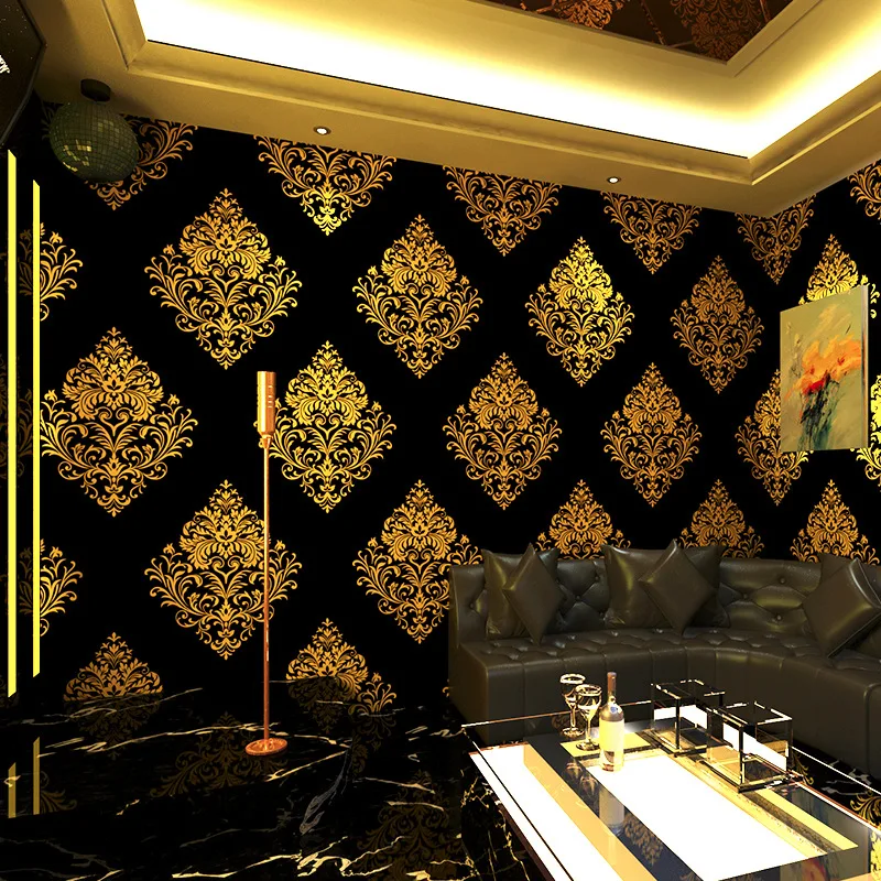 Обои KTV Damacus 3D Трехмерная индивидуальность Мода Флэш-Настенная ткань Бар Отель Бальный зал Коробка Тематические обои для комнаты