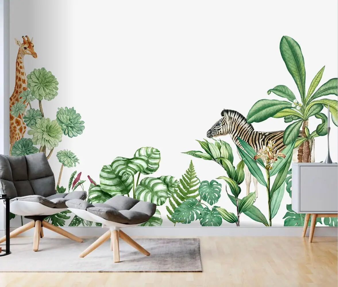 обои на заказ beibehang, скандинавское тропическое растение, настенные украшения в виде зебры, гостиная, ТВ-фон, настенные росписи, домашний декор