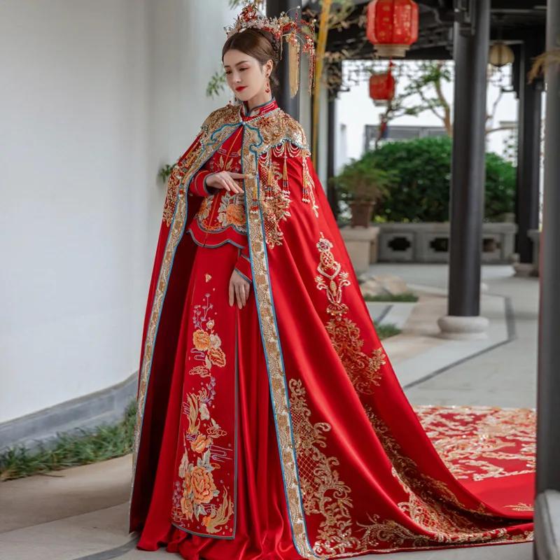 Одежда Xiuhe Невеста 2022 Новый Китайский Свадебный Длинный Плащ Пальто Женская накидка эпохи Мин с длинным Хвостом Древняя одежда