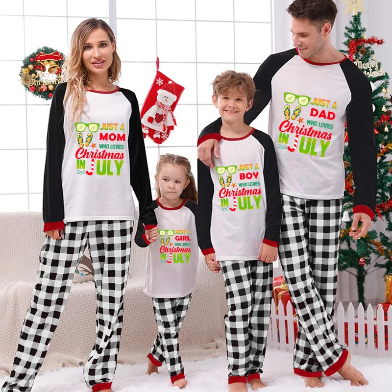 Одинаковые Рождественские семейные пижамы, Кто любит Рождество в июле, черно-белые Пледы, Пижамные комплекты