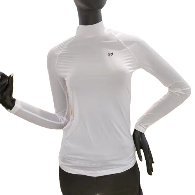 Однотонный ледяной шелк для гольфа, женский солнцезащитный крем для бега, тонкая быстросохнущая нижняя рубашка, водолазка с длинным рукавом