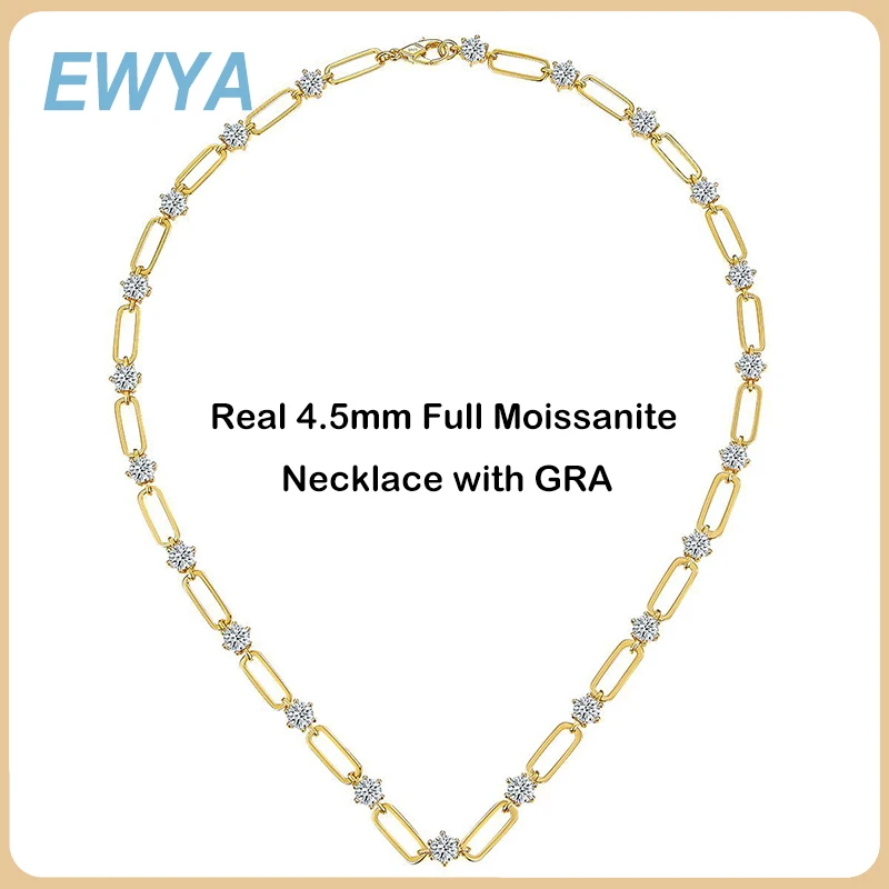 Ожерелье из муассанита EWYA Real 4,5 мм с полным покрытием из стерлингового серебра 925 пробы, 18-каратное Золотое ожерелье с бриллиантами на шею, Изысканные ювелирные изделия