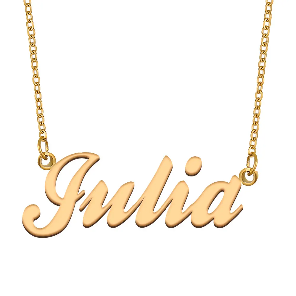 Ожерелье с именем Джулии для женщин, ювелирные изделия из нержавеющей стали, позолоченная табличка с именем, цепочка, подвеска, подарок Подруги для мамы