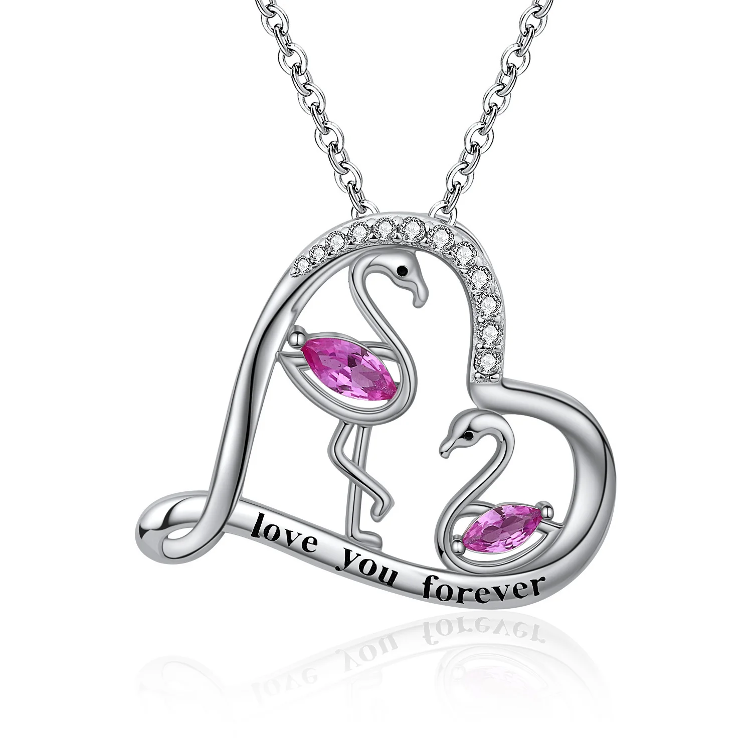 Ожерелье с птицей Фламинго, подвеска в виде сердца животного из стерлингового серебра 925 пробы с кубическим цирконием, подарки на День матери для женщин, жены, подруги