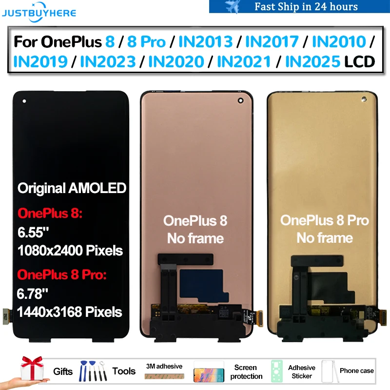 Оригинальный AMOLED Для OnePlus 8 8 Pro IN2013 IN2017 IN2023 Pantalla ЖК-дисплей с сенсорной панелью, Замена дигитайзера Экрана в сборе