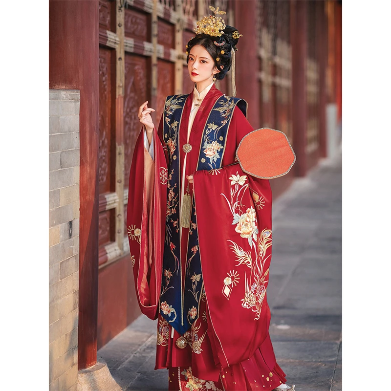 Оригинальный Китайский традиционный комплект Одежды, Расшитый Плащ Династии Мин, XiaPi, Свадебный костюм Невесты, Красный Hanfu, Женский праздничный костюм