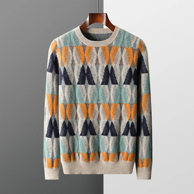 Осенне-зимний Новый кашемировый свитер, мужской пуловер с круглым вырезом, свитер в тон, Свободная повседневная шерстяная трикотажная нижняя рубашка
