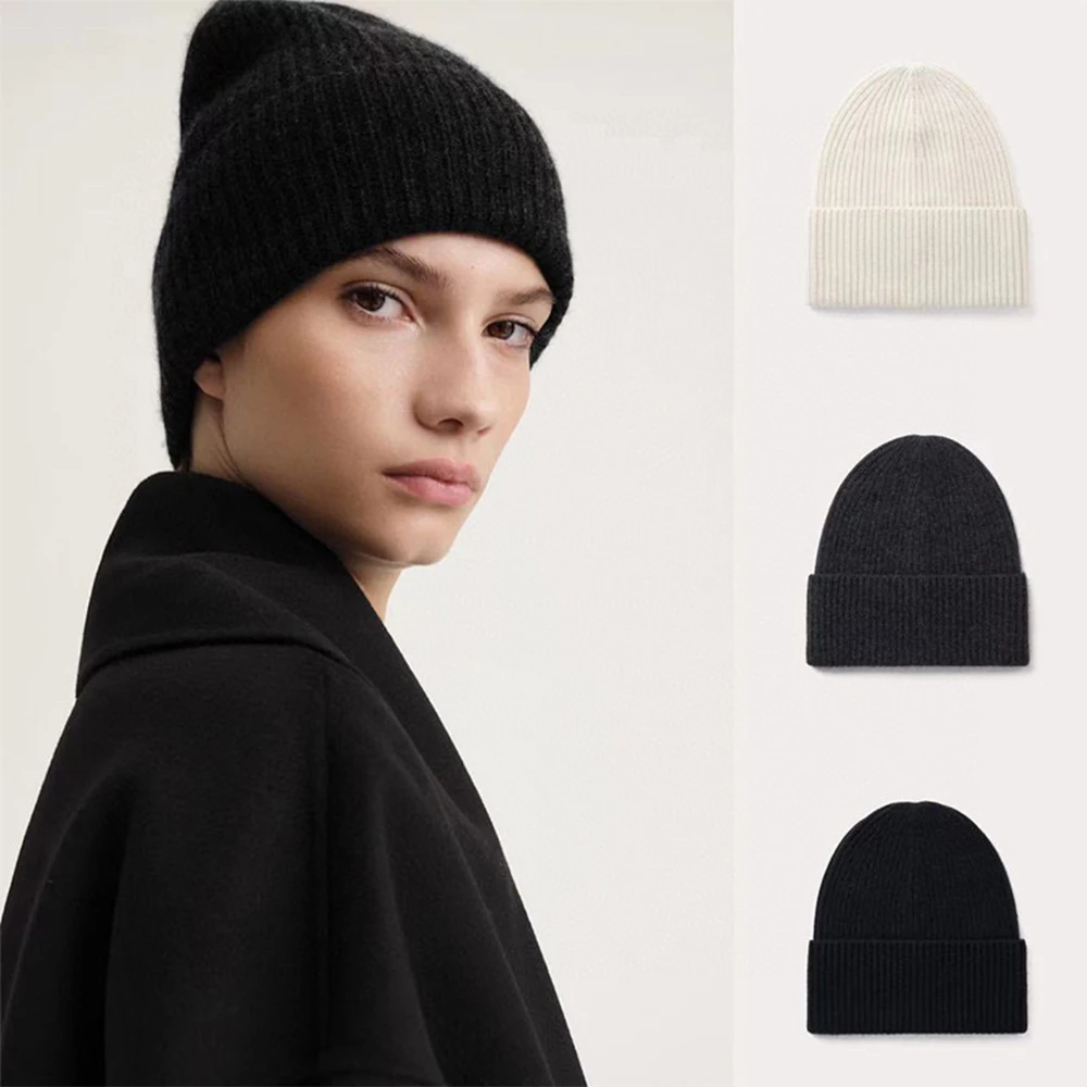 Осенне-зимняя новая простая и универсальная теплая шерстяная кашемировая вязаная шапочка с резьбой, черный/белый/серый