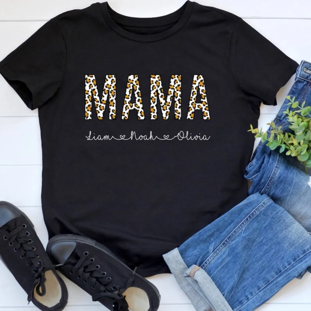 Персонализированные футболки для мамы с леопардовым принтом, новинка, хлопковые летние осенние футболки премиум-класса
