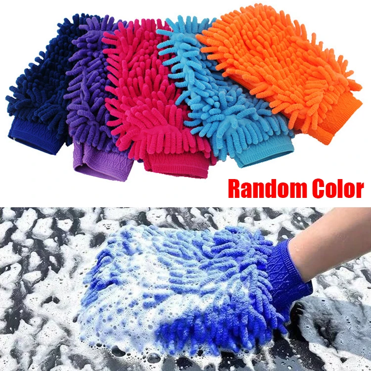 Перчатка из микрофибры для мытья автомобиля, двусторонняя мягкая ткань для уборки Дома, аксессуары для ухода за автомобилем, разные цвета, 1шт