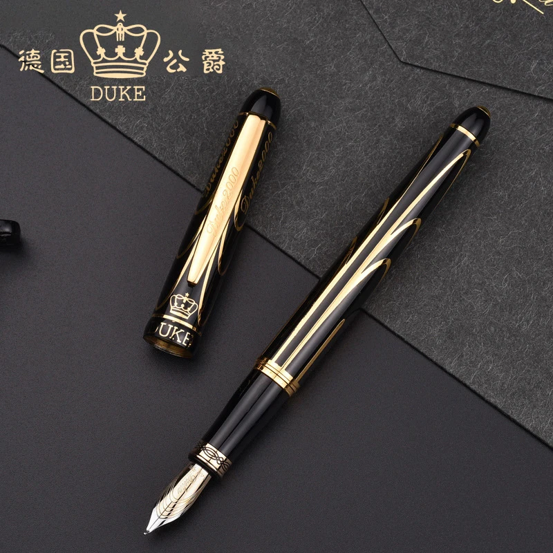 Перьевая ручка Duke Classic Pioneer 14K Gold С Усовершенствованными Хромированными Золотыми и черными Линиями, Тонким Кончиком и Изогнутым Кончиком, Деловая С Подарочной Коробкой