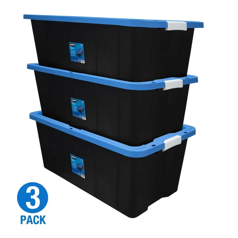 Пластиковый контейнер для хранения с защелкой на галлон, черный с синей крышкой, набор из 3 контейнеров, контейнер для сахара, органайзер для обуви и хранения