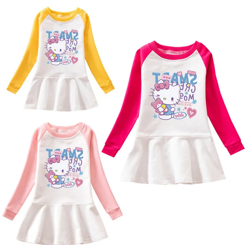Платье Kawali Sanrio Hello Kitty Удобных Контрастных Цветов Для Маленьких Девочек, Детская Одежда Ins, Плиссированная Юбка в Стиле Аниме, Подарок На День Рождения