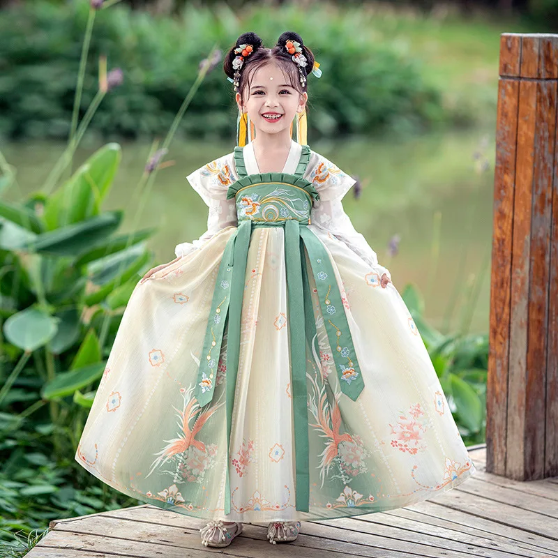 Платье для девочек с вышивкой феи Ханфу, китайское традиционное платье для народных танцев, детская праздничная одежда для косплея