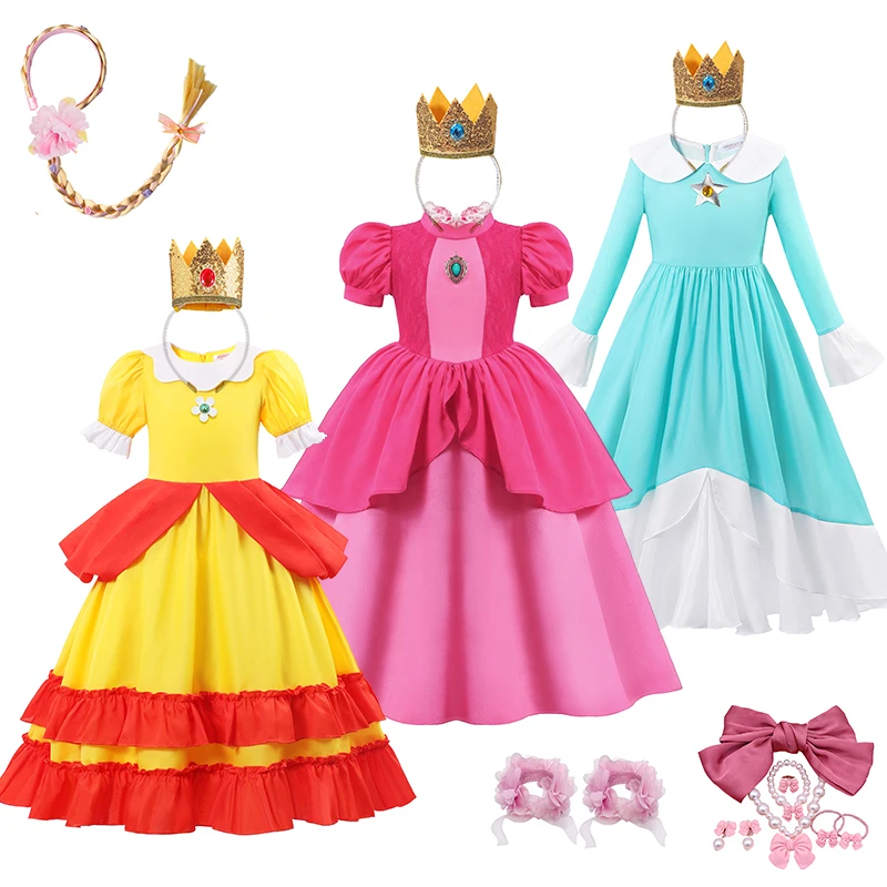 Платье Принцессы Персикового цвета для Косплея, костюм для ролевых игр для девочек, Одежда для выступлений на День рождения, Наряды для выступлений на сцене, Детская Карнавальная Маскарадная одежда