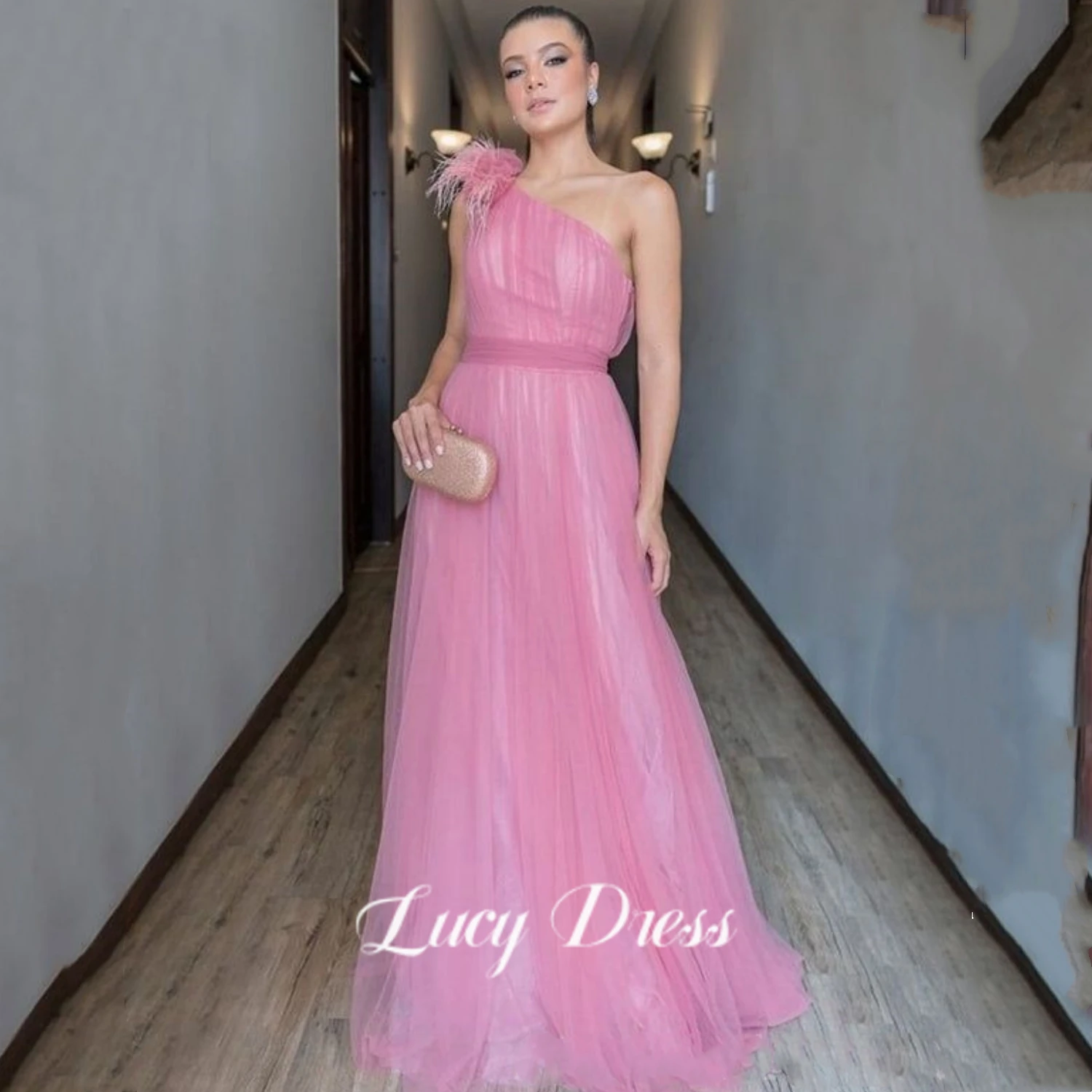 Платья Lucy Pink для женщин, свадебное вечернее платье, Вечерняя вечеринка, Элегантные роскошные бальные платья с сеткой из перьев знаменитостей, воссоединение