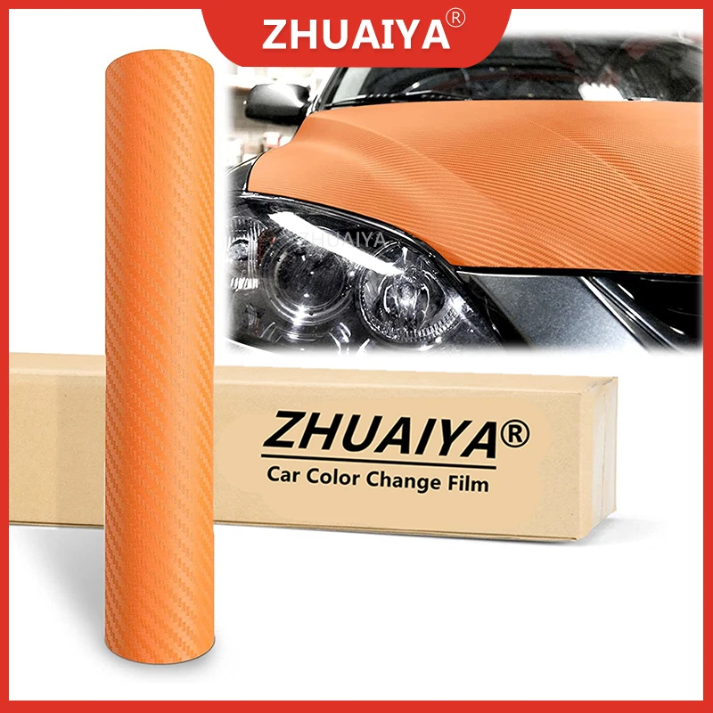 Пленка для изменения цвета автомобиля Оранжевая 3D Текстурированная матовая из Углеродного волокна, виниловая пленка для Автомотоцикла, наклейка 