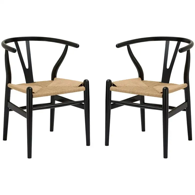Плетеный стул из коры черного цвета (комплект из 2 штук)