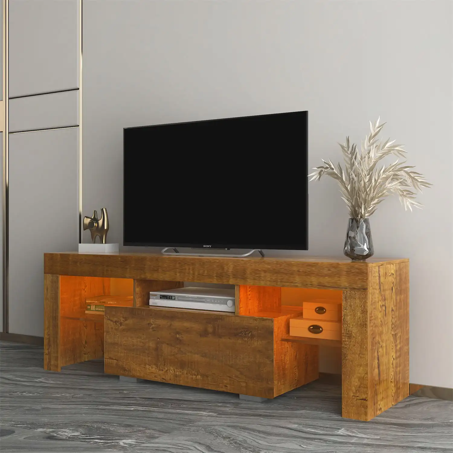 Подставка для телевизора со светодиодной RGB подсветкой, Телевизионный шкаф для развлекательного центра, Глянцевый столик для телевизионной консоли для телевизоров до 55 дюймов