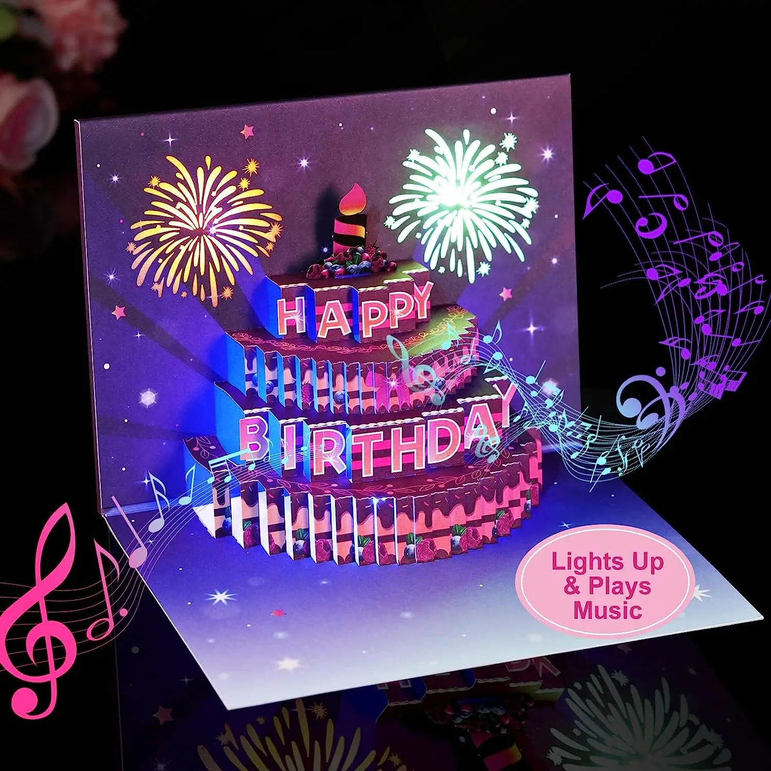 Поздравительные Открытки, Светомузыкальный Праздничный торт, Поздравительная Открытка с Днем Рождения, 3D Всплывающий Подарок на День Рождения, Поздравительная Открытка для Женщин, Мужчин, Детей