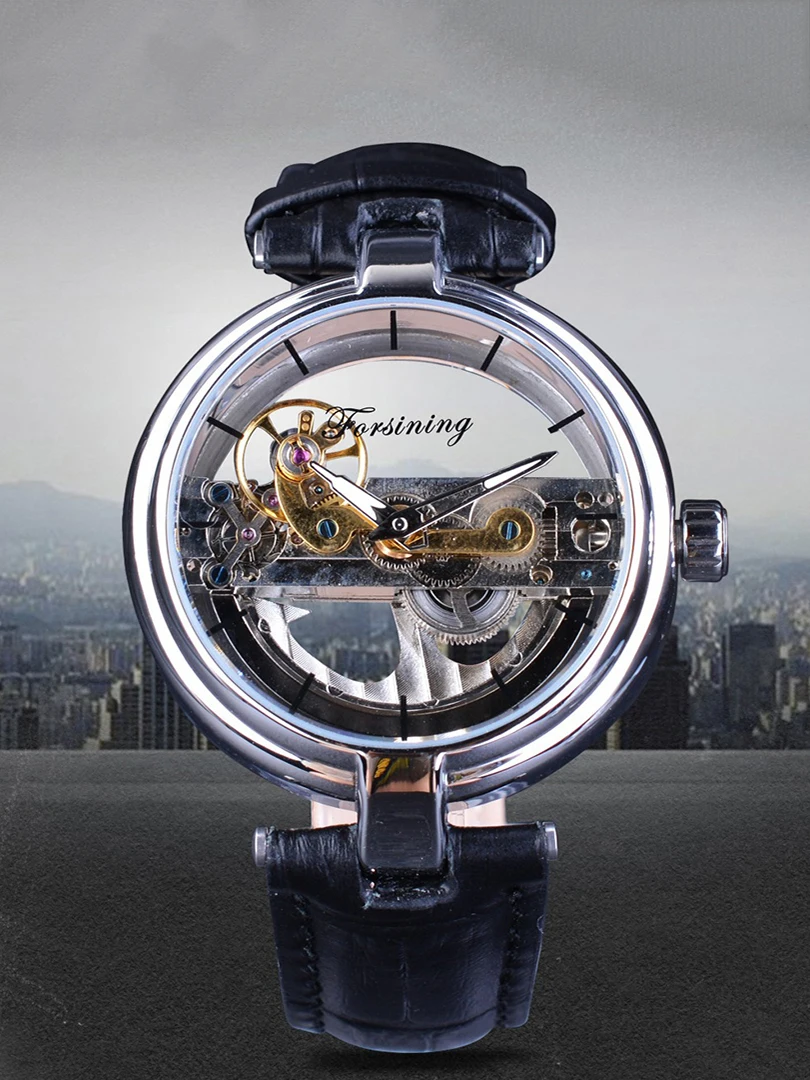 Полноавтоматические механические часы с Турбийоном для мужчин, Роскошный Скелет, прозрачный циферблат из Полого стекла, наручные часы с Заводом, мужские часы
