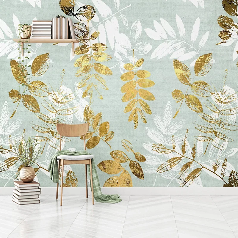 Пользовательские 3D Настенные фрески Обои Абстрактные Золотые Листья дерева Художественная роспись Нетканые печатные обои Для гостиной Современная спальня