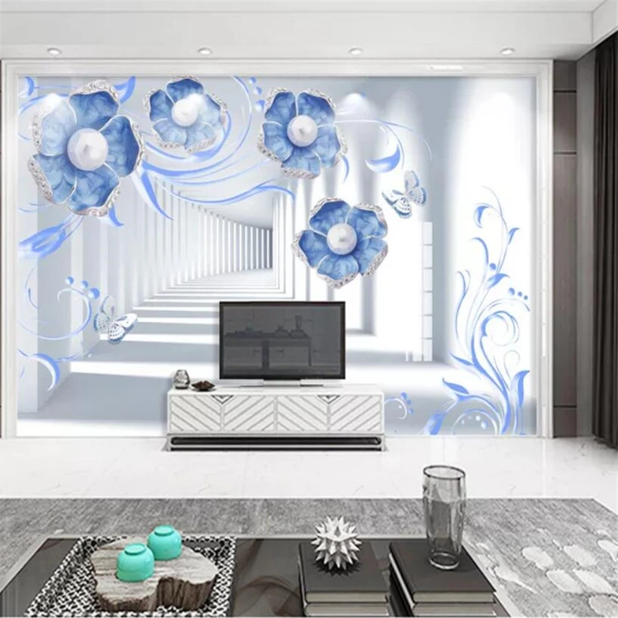 Пользовательские обои 3d Европейский синий ювелирный цветок стерео ТВ фон стены гостиная спальня фоновая живопись 3d обои