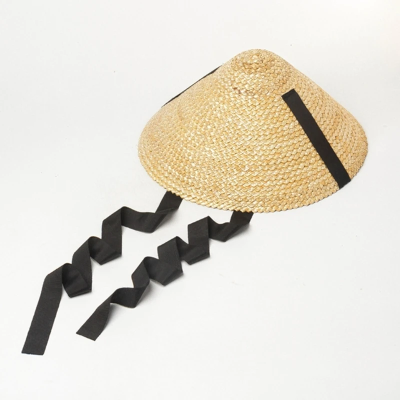 Портативная Солнцезащитная шляпа с широкими полями, Традиционная кепка из соломы, Плетеная для женщин, Солнцезащитная Летняя шляпа-конус с регулируемой веревкой для подбородка